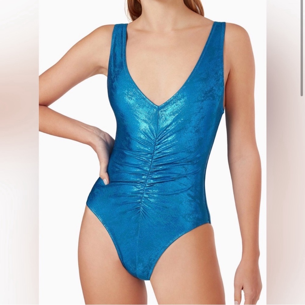 Solid & Striped Metallic Blue One Piece